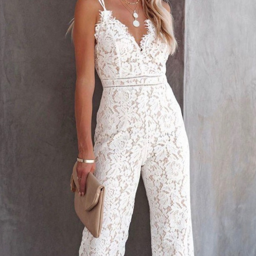 From Vici. Glimpse of glam lace jumpsuit in white
